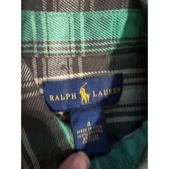Ralph Lauren Boys Brown Green Long Sleeve Button Down Flannel Shirt Size 4 - Picture 4 of 4